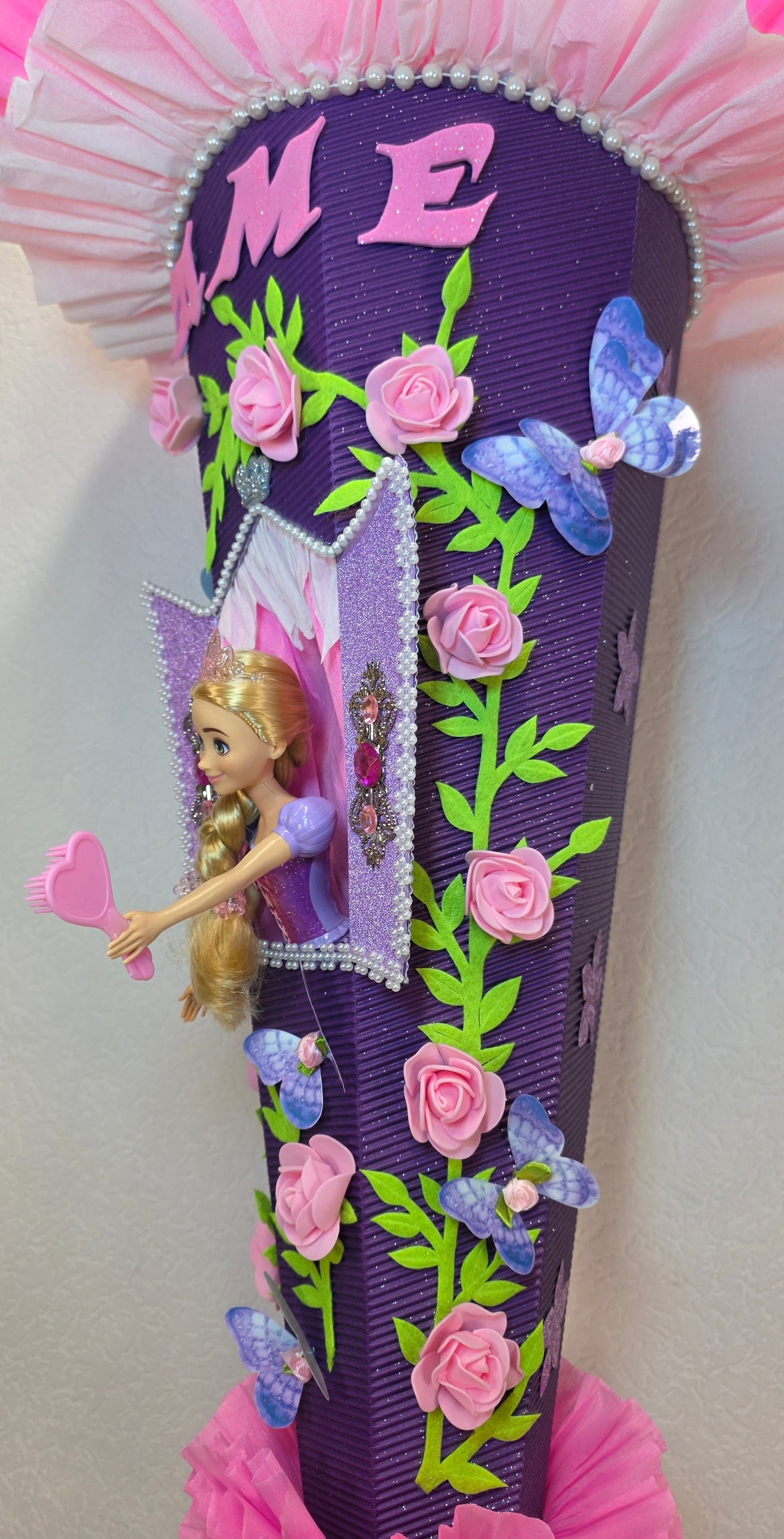SCHULTÜTE ZUCKERTÜTE RAPUNZEL für MÄDCHEN EINSCHULUNG in lila weiß rosa