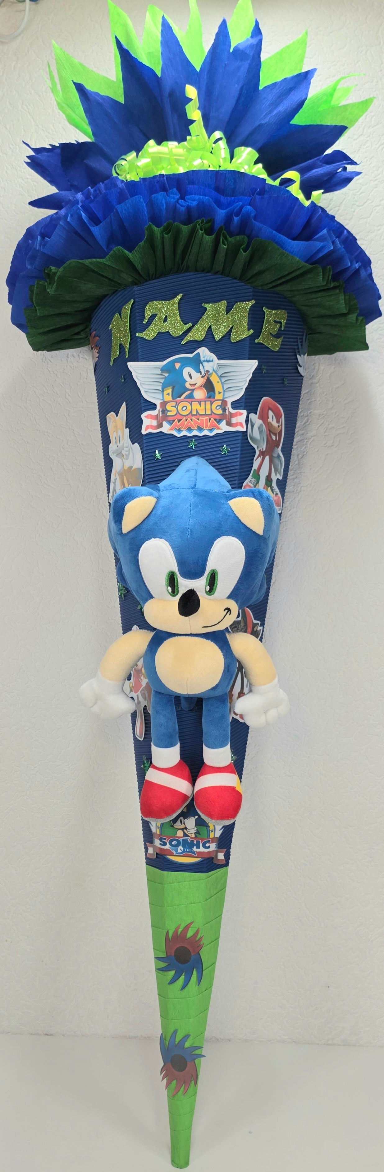 SCHULTÜTE ZUCKERTÜTE Sonic Jungs dunkelblau dunkelgrün leuchtgrün