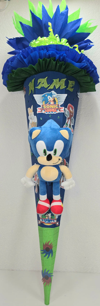 SCHULTÜTE ZUCKERTÜTE Sonic Jungs dunkelblau dunkelgrün leuchtgrün