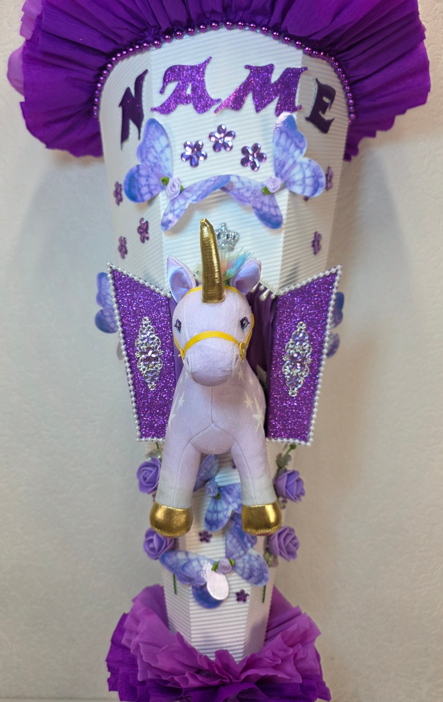SCHULTÜTE ZUCKERTÜTE EINHORN für MÄDCHEN EINSCHULUNG in lila weiß