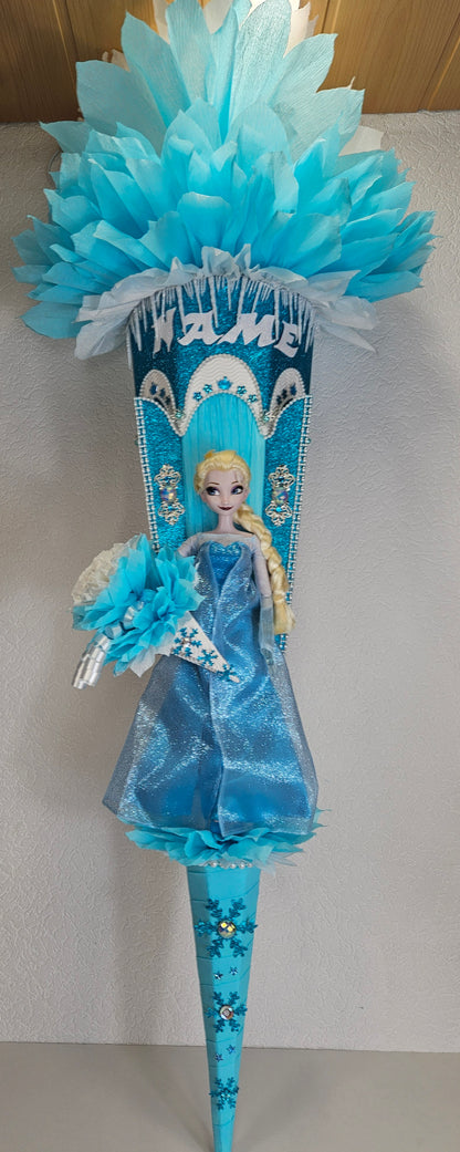 XXL SCHULTÜTE ZUCKERTÜTE "Eiskönigin Elsa" EINSCHULUNG 2025 türkis weiß