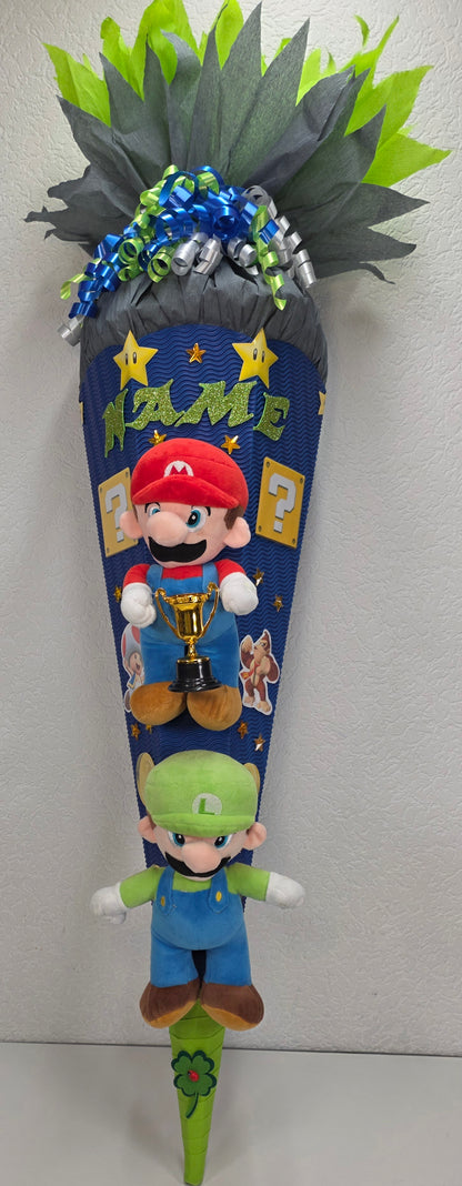 SCHULTÜTE ZUCKERTÜTE Super Mario Jungs dunkelblau grau hellgrün