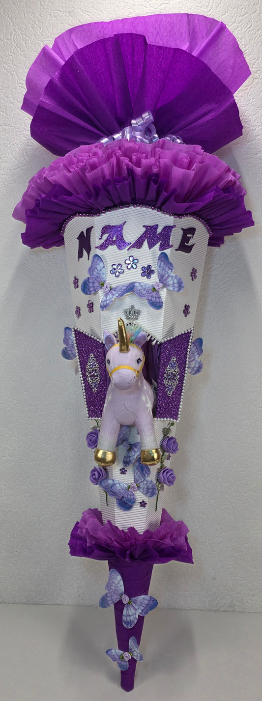 SCHULTÜTE ZUCKERTÜTE EINHORN für MÄDCHEN EINSCHULUNG in lila weiß